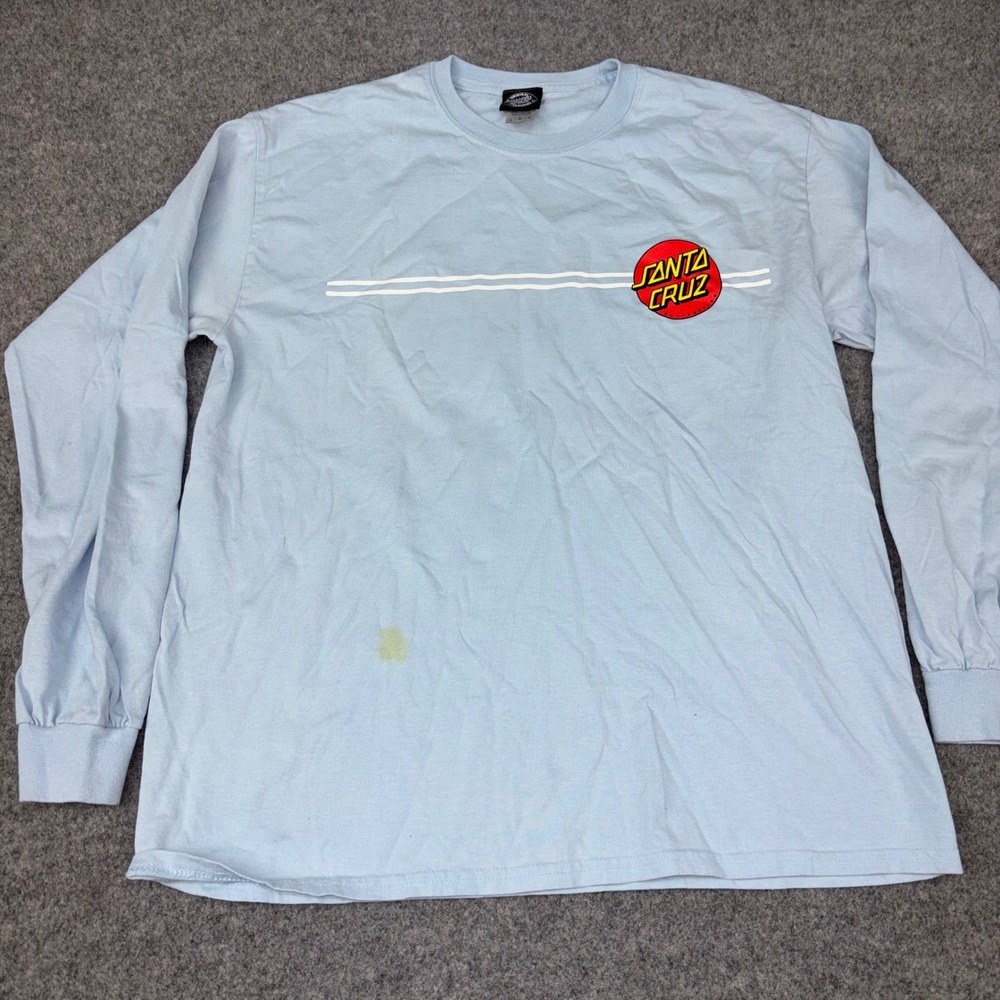 Santa Cruz Long Sleeve T Shirt Mens Large Blue Skate Dot Logo Graphic Tee Cotton